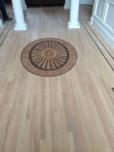 red oak floors with custom design