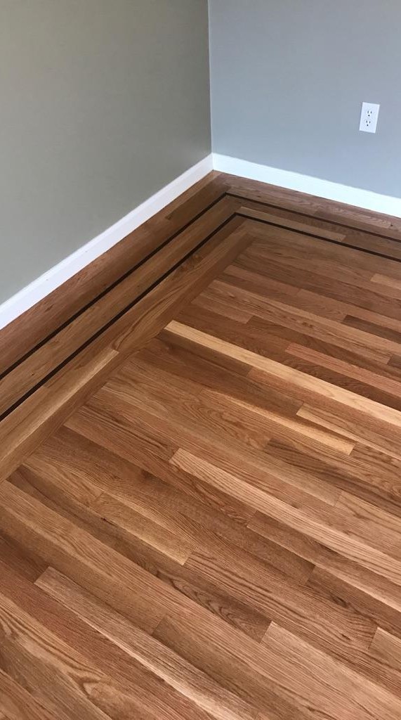 white oak floors with walnut inlay