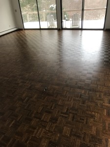 parquet flooring sanded and stained with dura seal antique brown