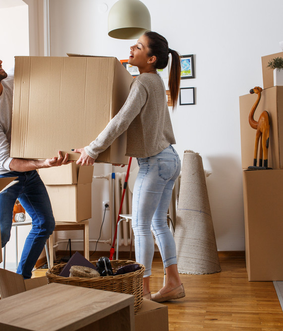 moving boxed on hardwood floor