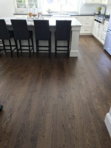 3-inch red oak finished with medium brown stain and bona traffic finish