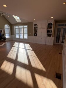 3 1/4" Red Oak finished with 1 coat of Bona Clear Seal and then 3 coats of Bonma Traffic HD Satin