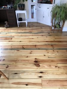 Pine flooring finished with oil based poly