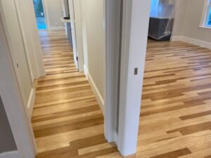 Hickory flooring finished with oil-based poly