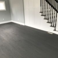 3-inch red oak finished with two coats of dark gray stain