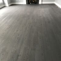 3-inch red oak finished with two coats of dark gray stain