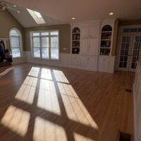 3 1/4" Red Oak finished with 1 coat of Bona Clear Seal and then 3 coats of Bonma Traffic HD Satin