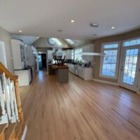 3 1/4" Red Oak finished with 1 coat of Bona Clear Seal and then 3 coats of Bonma Traffic HD Satin