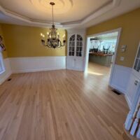 3 1/4" Red Oak finished with 1 coat of Bona Clear Seal and then 3 coats of Bonma Traffic HD Satin