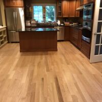 Red oak in kitchen. Bruce white oak pegged flooring